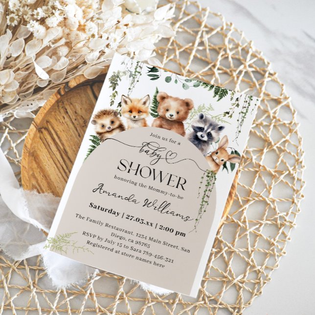 Invitación Baby Shower Neutral para animales de Woodland mode (Subido por el creador)