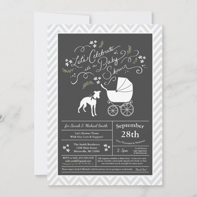Invitación Baby Shower Neutral para perros de Whippet (Anverso)