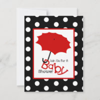Baby Shower neutral - Paraguas rojos y puntos de p