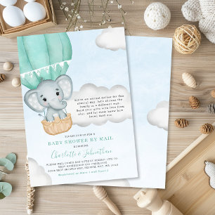 Invitación Baby Shower Neutral Por Correo Elephant Mint Green