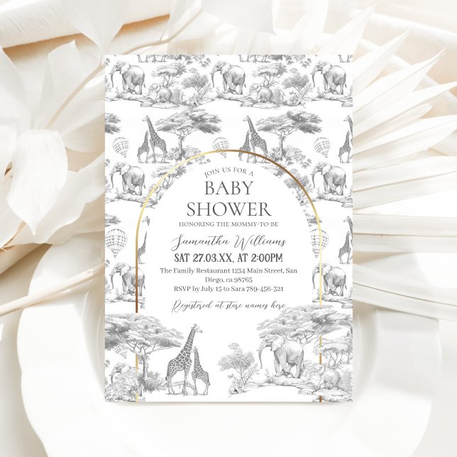 Invitación Baby Shower Neutral Safari Animal Elegant Toile (Subido por el creador)