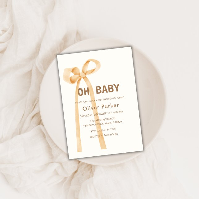 Invitación Baby Shower Neutral simple Bow de género (Gender Neutral Simple Bow Baby Shower Invitation)