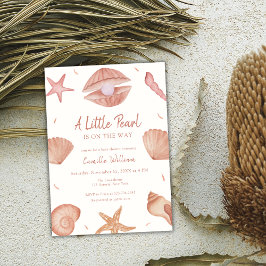 Invitación Baby Shower Neutral Summer Ocean Seashell Pearl