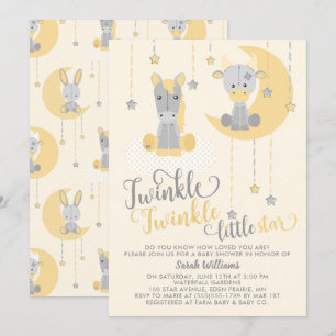 Invitación Baby Shower Neutral Twinkle Little Star Animals