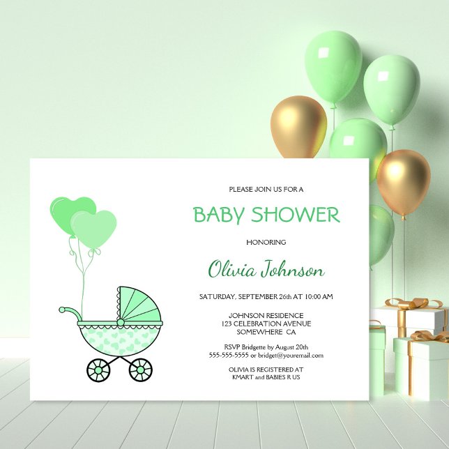 Invitación Baby Shower Neutral verde de género (Subido por el creador)