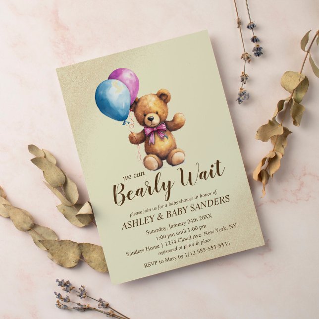 Invitación Baby Shower neutro, azul y rosa de espera temprana (Subido por el creador)