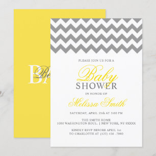 Invitación BABY SHOWER neutro Chevron gris amarillo moderno