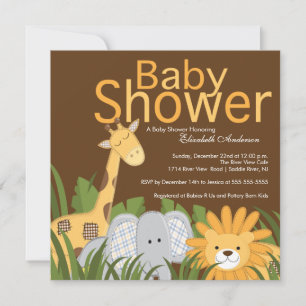 Invitación Baby Shower neutro de animal Safari de la selva