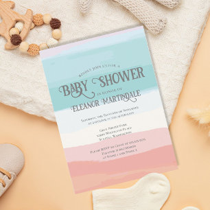 Invitación Baby Shower neutro de color de agua de color de pi