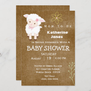 Invitación Baby Shower neutro de cordero suave