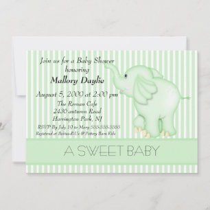 Invitación Baby Shower neutro de elefante verde claro para be