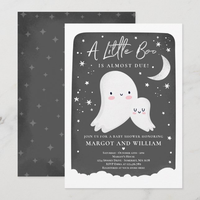 Invitación Baby Shower neutro de fantasma para niños (Anverso / Reverso)