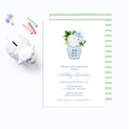 Invitación Baby Shower neutro de género blanco verde prepálid