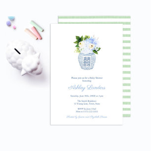 Invitación Baby Shower neutro de género blanco verde prepálid