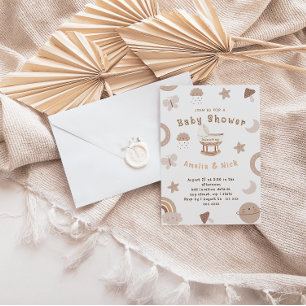 Invitación Baby Shower neutro de género Boho Bassinet mínimo