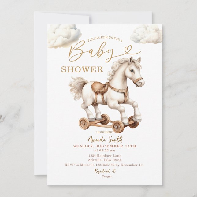 Invitación Baby Shower neutro de género de caballo de roca bl (Anverso)