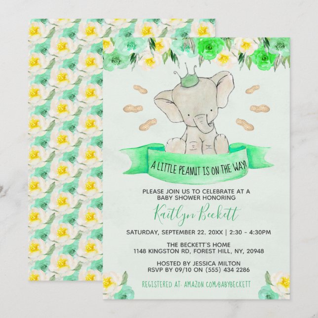 Invitación Baby Shower neutro de género de cacahuete pequeño (Anverso / Reverso)