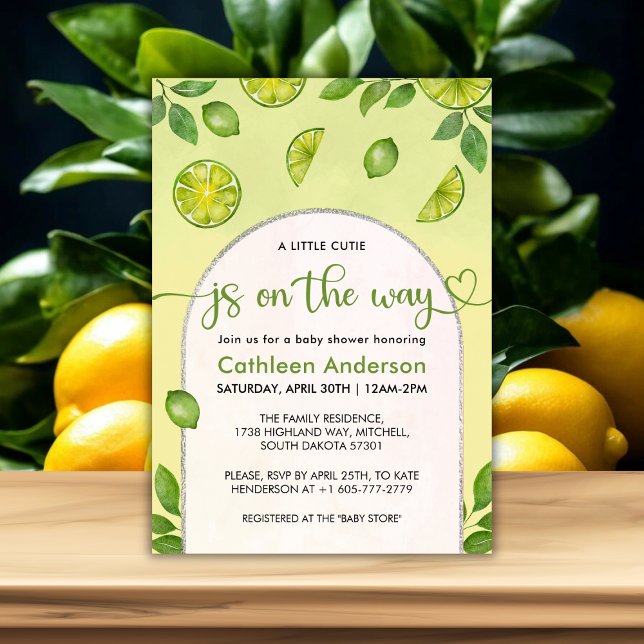 Invitación Baby Shower neutro de género de cítricos de cal fr (Fresh Lime Citrus Gender Neutral Baby Shower Invitation)