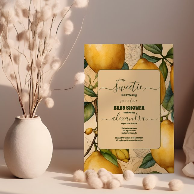 Invitación Baby Shower neutro de género de cítricos limoneros (Subido por el creador)