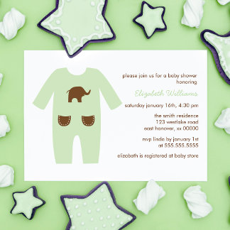 Invitación Baby Shower neutro de género de conjunto verde