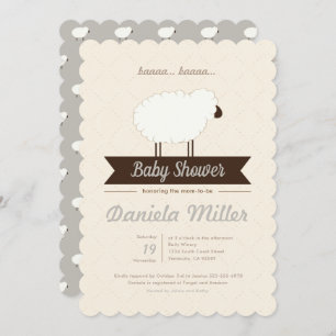 Invitación Baby Shower neutro de género de cordero gris