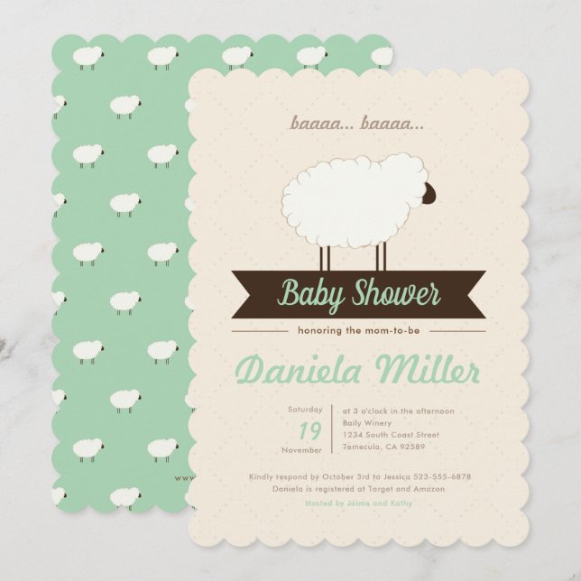 Invitación Baby Shower neutro de género de cordero pequeño (Anverso / Reverso)