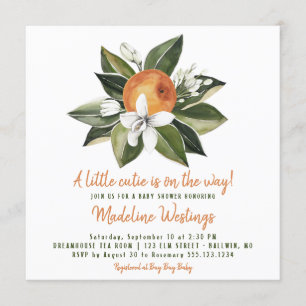 Invitación Baby Shower neutro de género de corte naranja