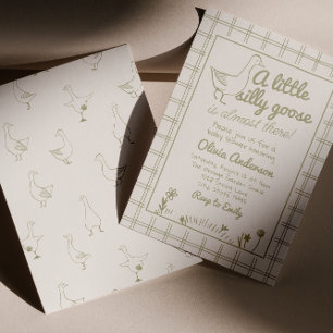 Invitación Baby Shower neutro de género de ganso suave dibuja