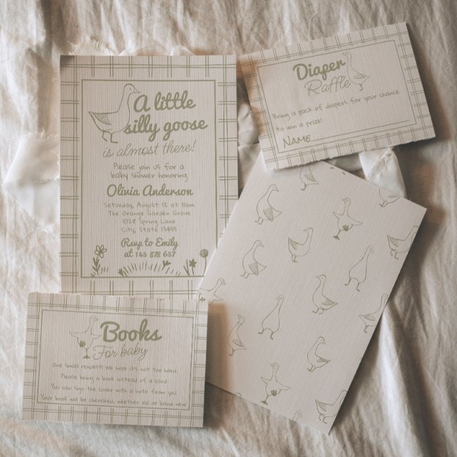 Invitación Baby Shower neutro de género de ganso suave dibuja (Subido por el creador)