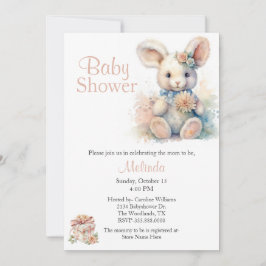 Invitación Baby Shower neutro de género en conejo relleno