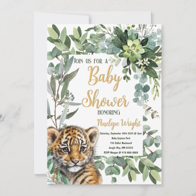 Invitación Baby Shower neutro de género en el club de tigres  (Anverso)