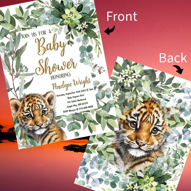 Invitación Baby Shower neutro de género en el club de tigres  (Wild safari charm and botanical beauty baby shower invitations)