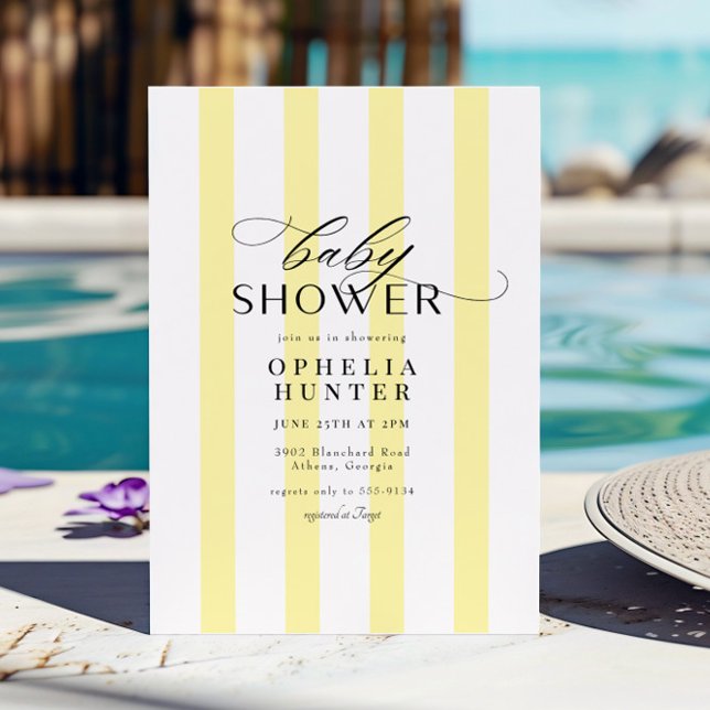 Invitación Baby Shower neutro de género en franja amarilla so (Subido por el creador)