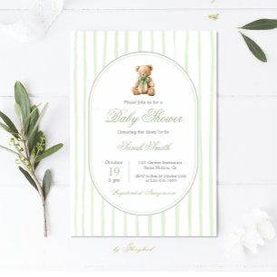 Invitación Baby Shower neutro de género masculino de oso