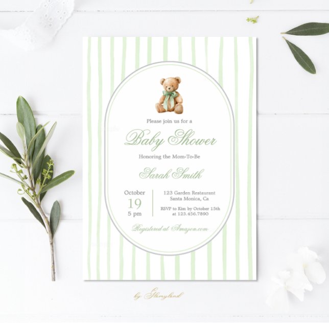 Invitación Baby Shower neutro de género masculino de oso (Subido por el creador)