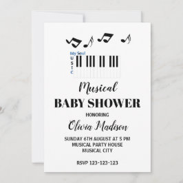 Invitación Baby Shower neutro de género musical negro y blanc