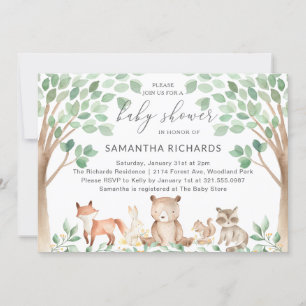 Invitación Baby Shower neutro de género para animales de bosq