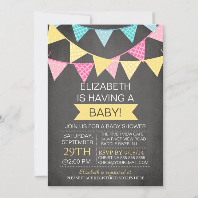Invitación Baby Shower neutro de género para la Bunting de Ch (Anverso)