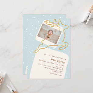 Invitación Baby Shower neutro de invierno de renos Minimalist