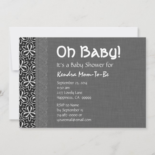 Invitación Baby Shower neutro de la posición gris del patrón  (Anverso)