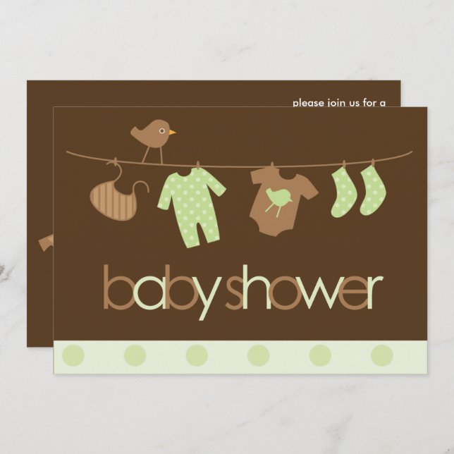 Invitación Baby Shower neutro de línea verde (Anverso / Reverso)