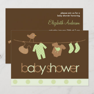Invitación Baby Shower neutro de línea verde
