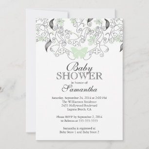 Invitación Baby Shower neutro de mariposa verde pálido bonito
