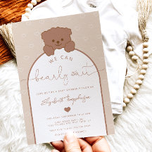 Baby Shower neutro de osito de peluche minimal mod