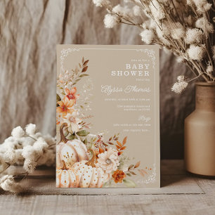 Invitación Baby Shower neutro de sexo de calabaza beige