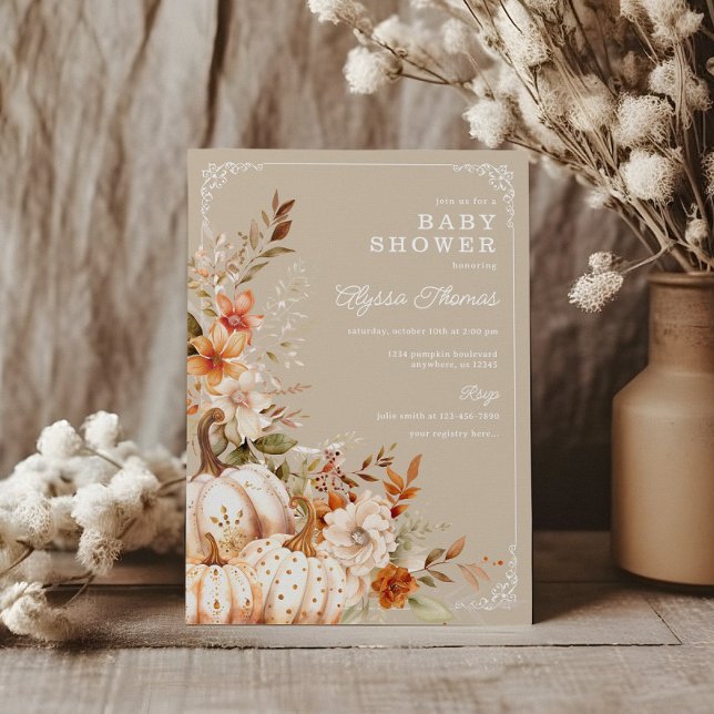 Invitación Baby Shower neutro de sexo de calabaza beige (Subido por el creador)