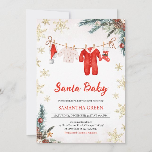 Invitación Baby Shower neutro de sexo para bebé Santa (Anverso)