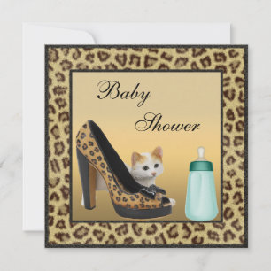 Invitación Baby Shower neutro de textura de piel de gato, cal