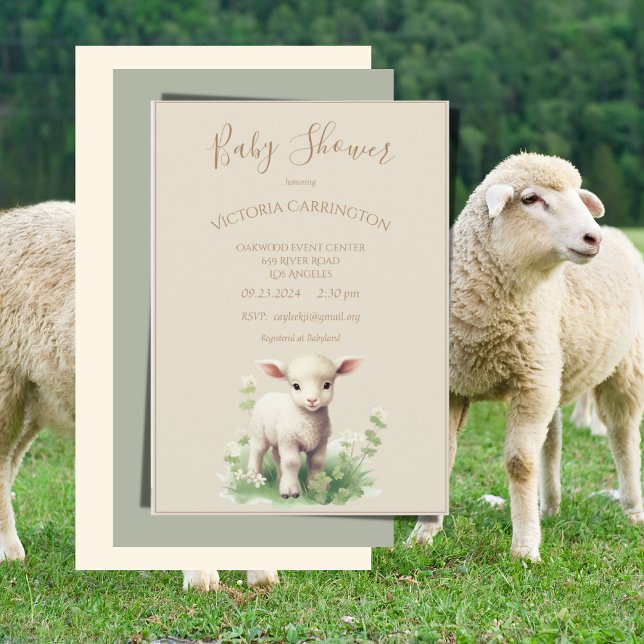Invitación Baby Shower neutro de vegetación de cordero suave (Subido por el creador)