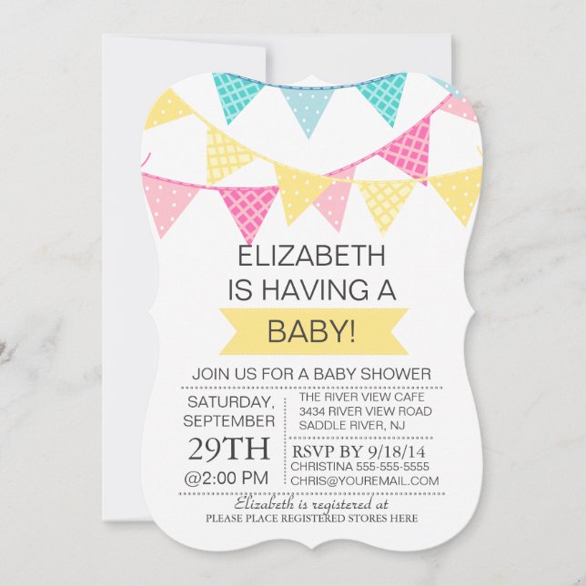 Invitación Baby Shower neutro en el género amarillo de la bur (Anverso)